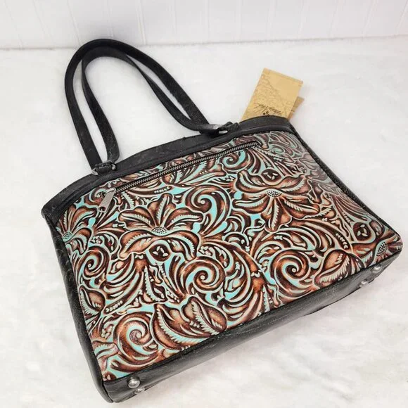 NWT Patricia Nash Leather Poppy Tote Satchel - The Tooled Turquoise Collection - Picture 5 of 9